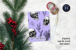 Lavender Gothic Skull Pattern, Purple Floral Skull Paper Product Image 4
