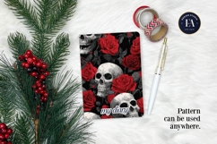 Red Rose Skull Pattern, Gothic Floral Skull Digital Paper Product Image 4