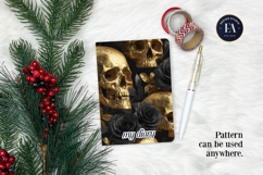 Golden Skull Seamless Pattern, Gothic Black Floral Skulls Product Image 4