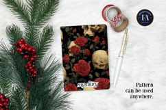 Red Rose Skull Pattern, Gothic Floral Skull Digital Paper Product Image 4