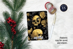 Golden Skull Seamless Pattern, Gothic Black Floral Skulls Product Image 4