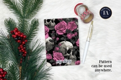 Pink Rose Skull Pattern, Gothic Floral Skull Digital Paper Product Image 4