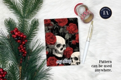 Red Rose Skull Pattern, Gothic Floral Skull Digital Paper Product Image 4