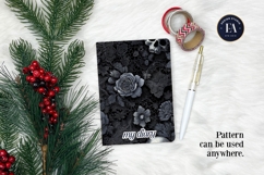 Black Skull Seamless Pattern, Gothic Black Floral Skulls Product Image 4