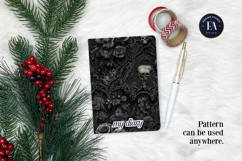 Black Skull Seamless Pattern, Gothic Black Floral Skulls Product Image 4