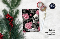 Pink Rose Skull Pattern, Gothic Floral Skull Digital Paper Product Image 4
