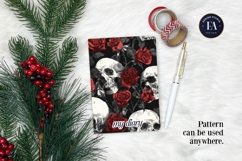 Red Rose Skull Pattern, Gothic Floral Skull Digital Paper Product Image 4