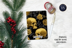 Golden Skull Seamless Pattern, Gothic Black Floral Skulls Product Image 4