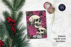 Pink Rose Skull Pattern, Gothic Floral Skull Digital Paper Product Image 4