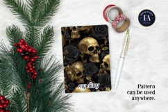 Golden Skull Seamless Pattern, Gothic Black Floral Skulls Product Image 4