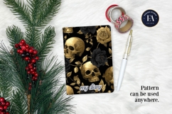 Golden Skull Seamless Pattern, Gothic Black Floral Skulls Product Image 4