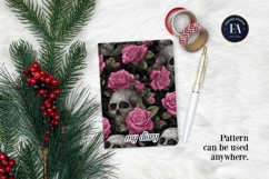 Pink Rose Skull Pattern, Gothic Floral Skull Digital Paper Product Image 4