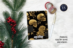 Golden Skull Seamless Pattern, Gothic Black Floral Skulls Product Image 4