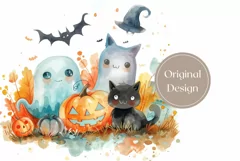Cartoon Halloween Cat Tumbler Wrap, Halloween Ghosts Tumbler Product Image 2