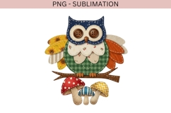 Patchwork Owl PNG Sublimation | Rustic Woodland Owl Clipart Product Image 2