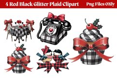 Red Black Glitter Plaid Clipart PNG Product Image 1