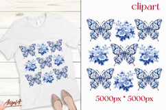Chinoiserie T-shirt design butterfly flowers transparent PNG Product Image 1