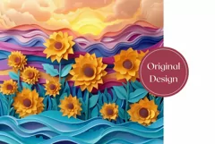 3D Flowers Tumbler Template, Paper Sunflowers Tumbler Design Product Image 2