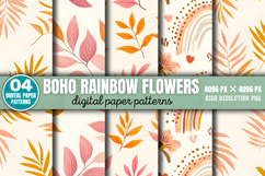 Boho Rainbow Flowers Digital Paper Background PNG Product Image 1
