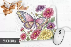 Butterfly Blooms An Adult Coloring Mouse Pad PNG Design Product Image 1