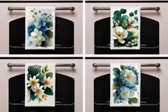 Blue Flower Towel Designs, Floral Kitchen Towel PNG Product Image 2
