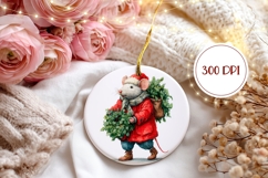 Vintage Christmas Mouse Ornament, Christmas Wreath Ornament Product Image 2
