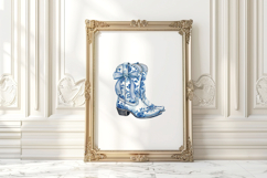 Watercolor Blue Coquette Bow Cowboy Boot Print Product Image 3