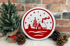 Christmas Village Round SVG Scene with Snowman Product Image 2
