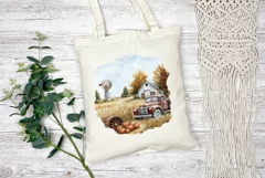 Red Farm Truck Illustration PNG, Watercolor Fall Farm House Product Image 2