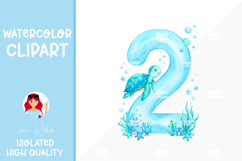 Watercolor Ocean Numbers Clipart Bundle 1-9,Sea Animals PNGs Product Image 3