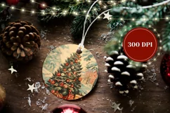 Watercolor Christmas Ornament, Winter Round Ornament PNG Product Image 2