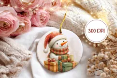 Watercolor Snowman Ornament PNG, Christmas Round Ornament Product Image 2