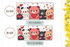 Cartoon Bears Mug Wrap, Love Hearts Mug Sublimation PNG Product Image 2