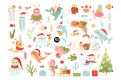 Christmas Sea Animal Clipart, Xmas Ocean Character SVG PNG Product Image 2