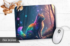 Enchanted Rainbow Cat Glowing Forest Mouse Pad PNG Design Product Image 1