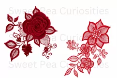 Embroidery, Flowers, Lace, PNG, Clipart, Red Product Image 2