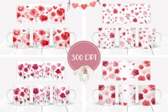 Cartoon Hearts Mug Designs, Watercolor Flowers Mug Wraps Product Image 2