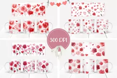 Cartoon Hearts Mug Designs, Watercolor Flowers Mug Wraps Product Image 2