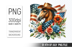 4th of July Horse Clipart PNG, Animal illustration for craft Product Image 1