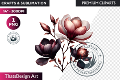 Moody Rose Gold &amp; Mauve Flowers PNG, Dark Romance Clipart Product Image 1