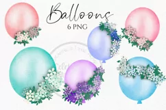 Flower Balloons | Watercolor Clipart Png Product Image 4