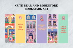 Cute Bear and Bookstore Bookmark Set,Cozy Bookshop Art Product Image 2