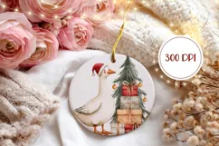 Cartoon Christmas Goose Ornament, Winter Round Ornament PNG Product Image 2