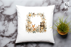 Cute Watercolor Forest Animal Wreath Clipart Sublimation PNG Product Image 2