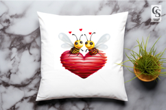 Cute Bee Couple Heart Illustration Clipart Sublimation PNG Product Image 3