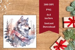 Christmas Square Coaster, Winter Wolf Sublimation Designs Product Image 2
