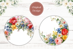 Floral Wreath Car Coaster, Watercolor Flowers Round Coasters Product Image 2