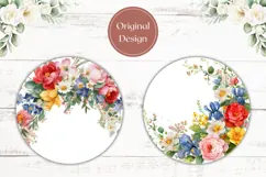 Floral Wreath Car Coaster, Watercolor Flowers Round Coasters Product Image 2