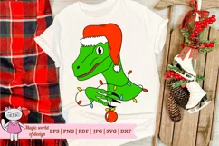 Christmas Dinosaur in Santa Hat with Garland svg, vector Product Image 4