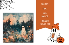 Floral Halloween Square Coasters, Ghost Square Coaster PNG Product Image 2